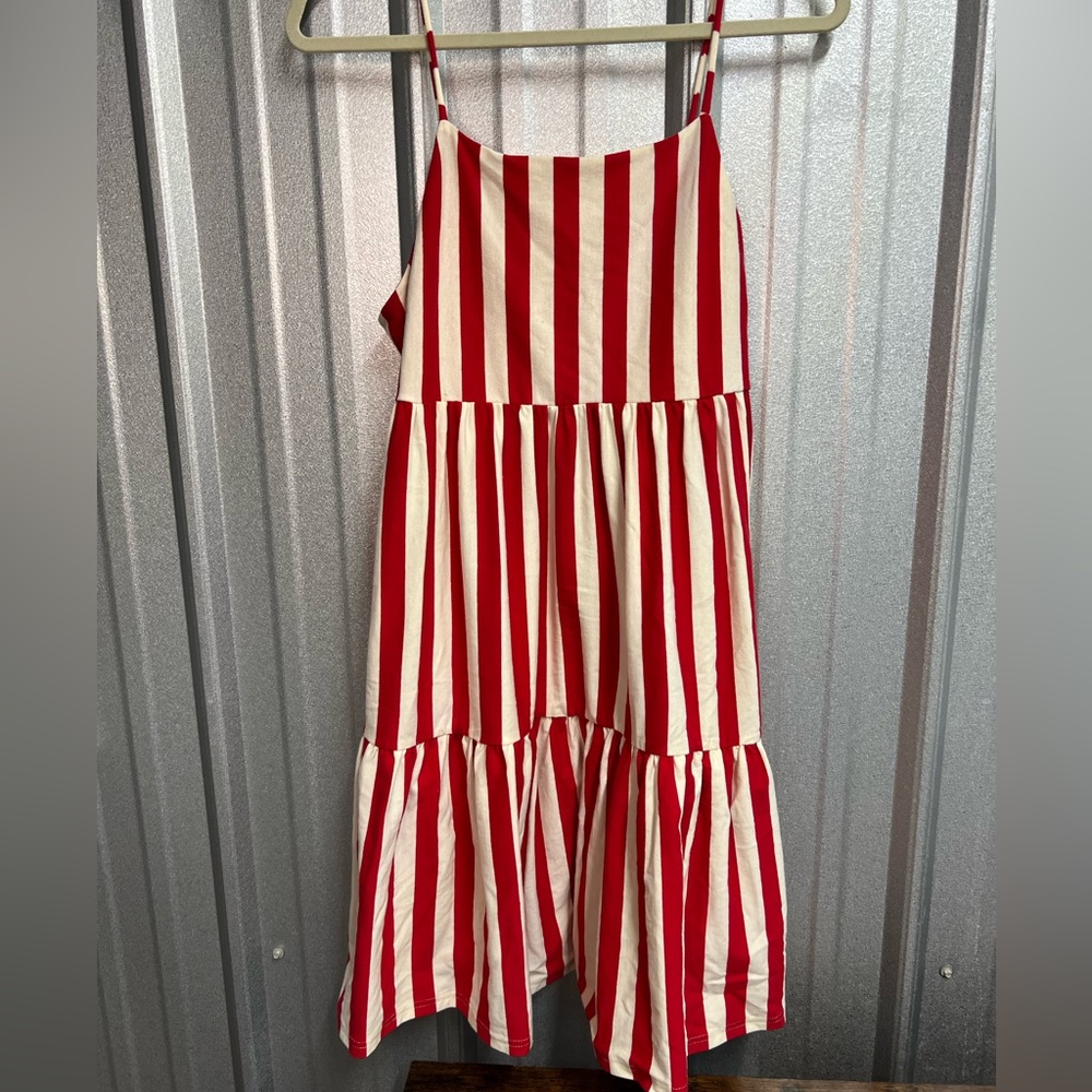 Red & Cream striped tier babydoll dress